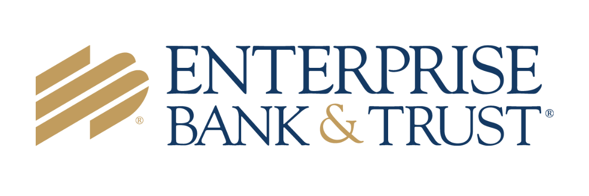 Brand collaborator Enterprise Bank & Trust logo featuring a gold stylized emblem and navy text.