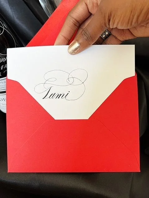 Flourished calligraphy name on personalized card