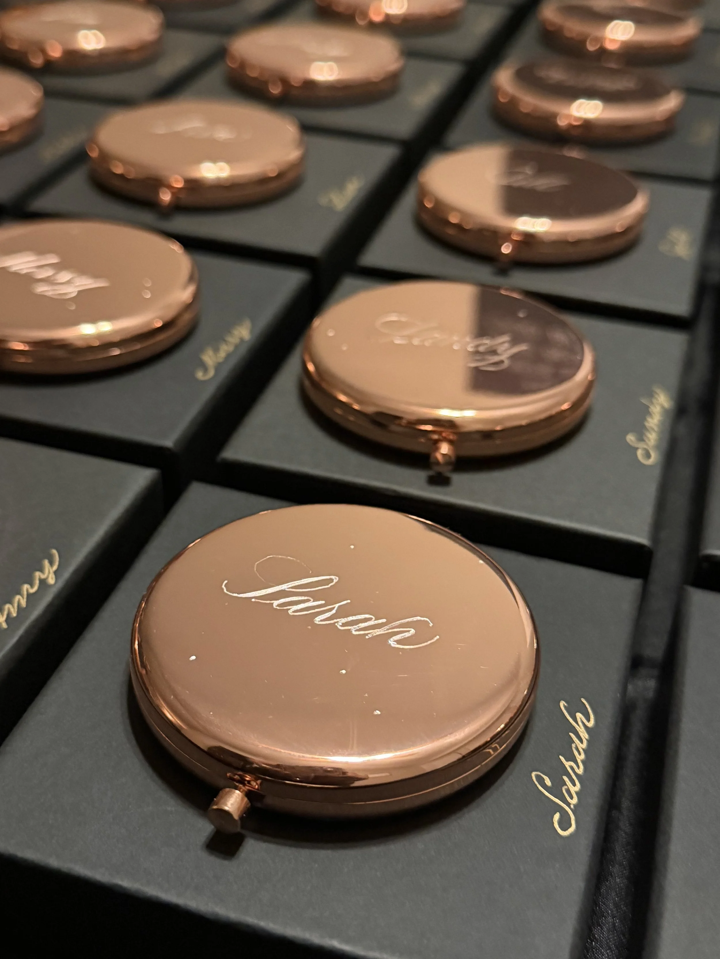 Retreat Attendee Gifts: Hand Engraved Compact Mirrors with Personalized Box