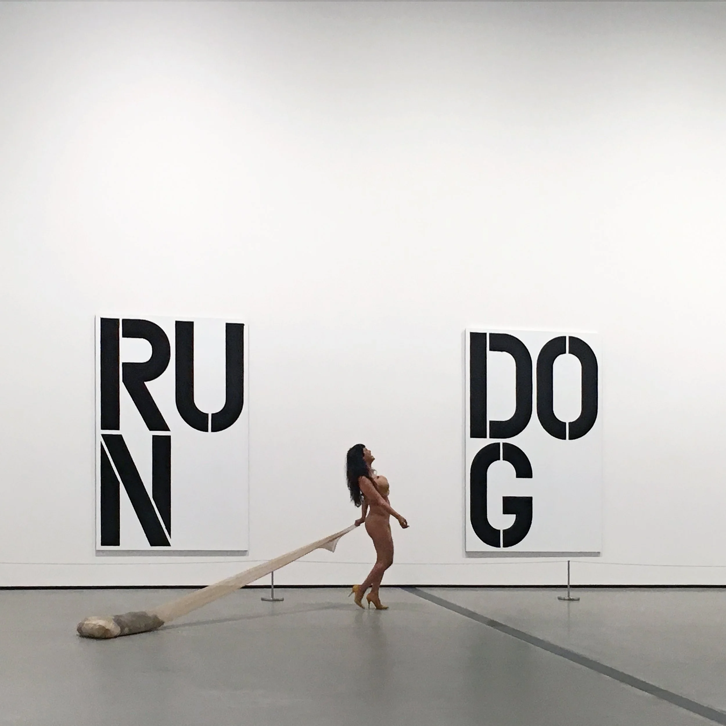 Xandra Ibarra performing Nude Laughing at the Broad Museum in 2016