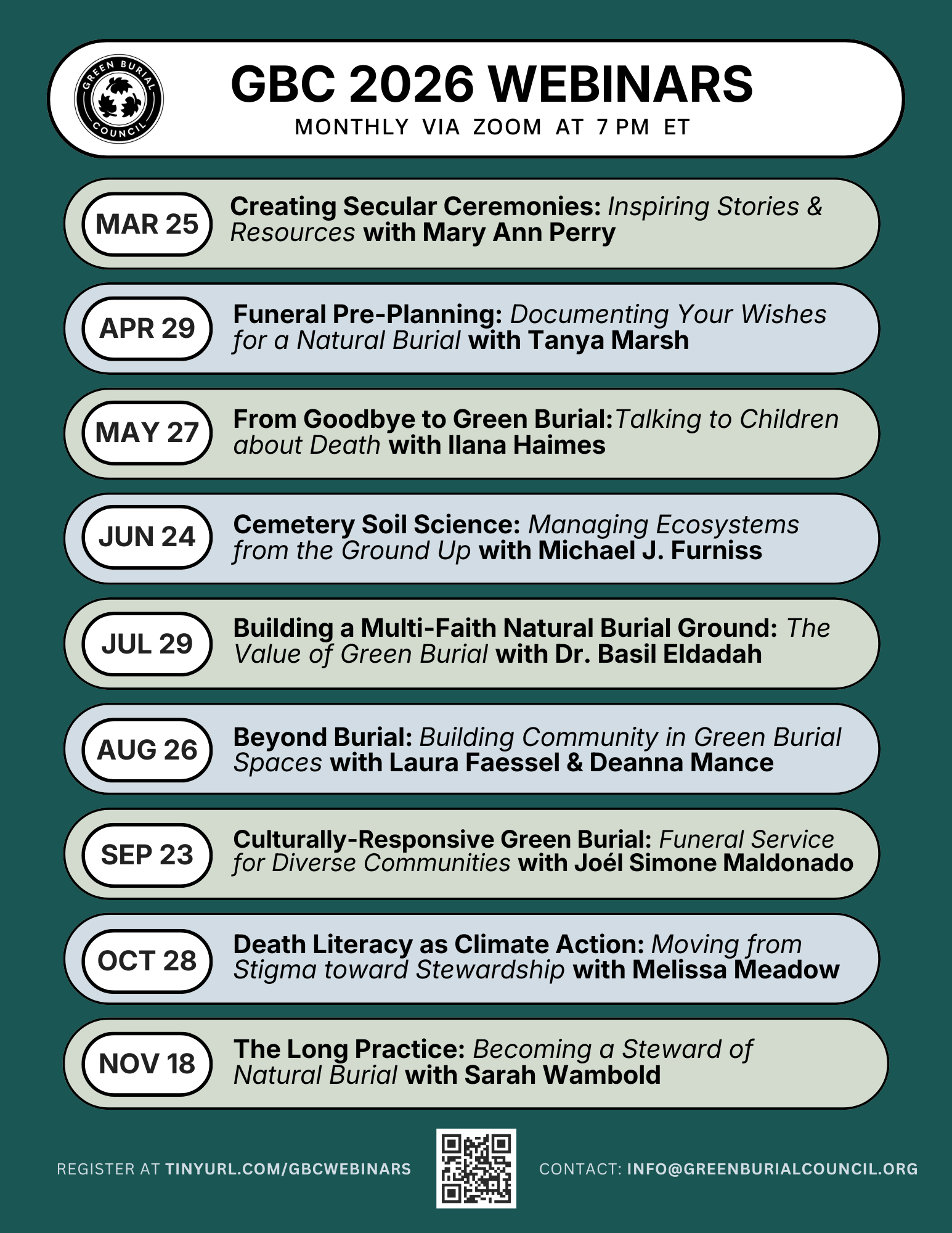 Green Burial Council Monthly Educational Webinars