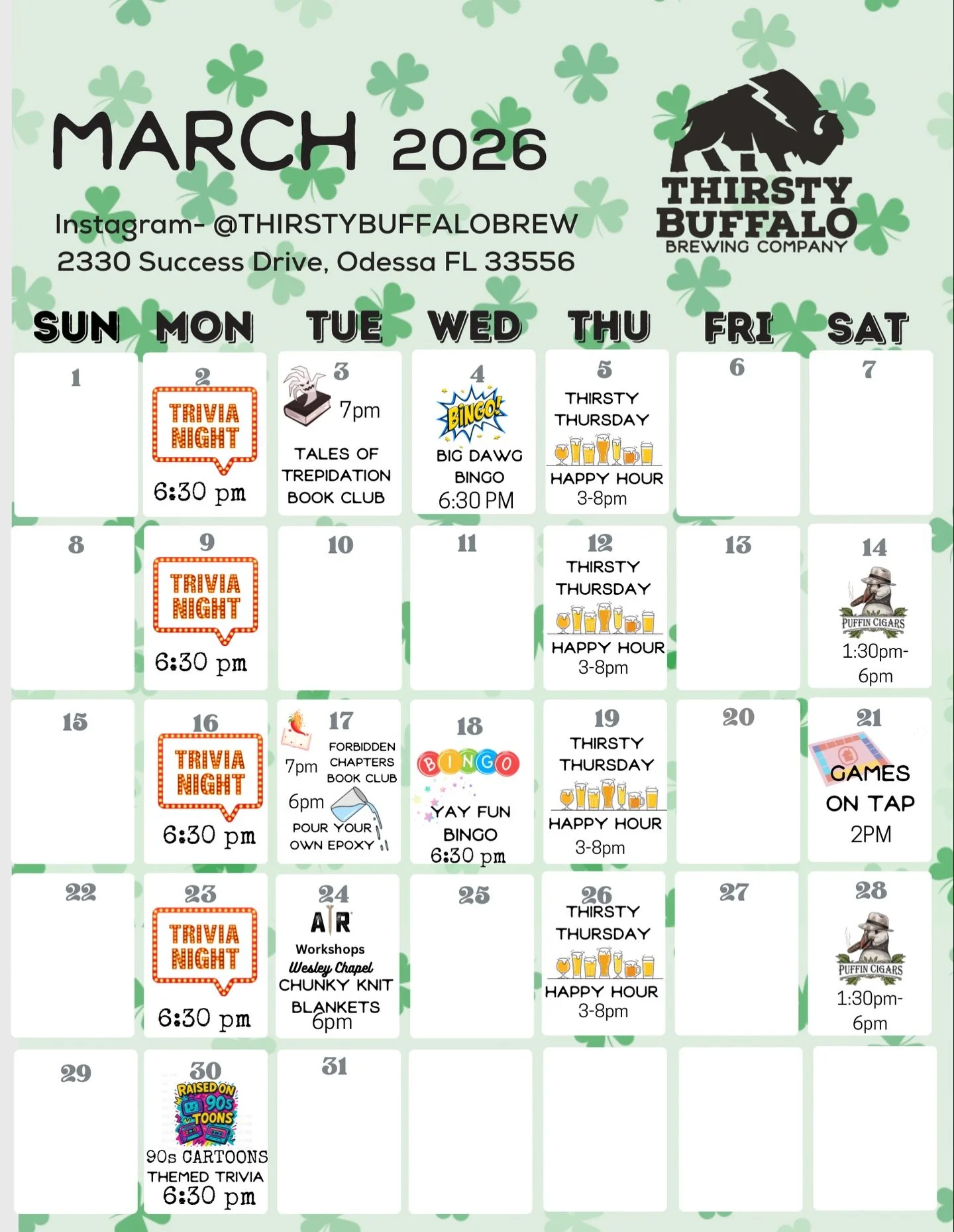 Marching into another month of fun 🍀

From book clubs to bingos to cigars to trivia, we have a bunch full of events to keep everyone entertained! Who are you bringing out? Tag them below!