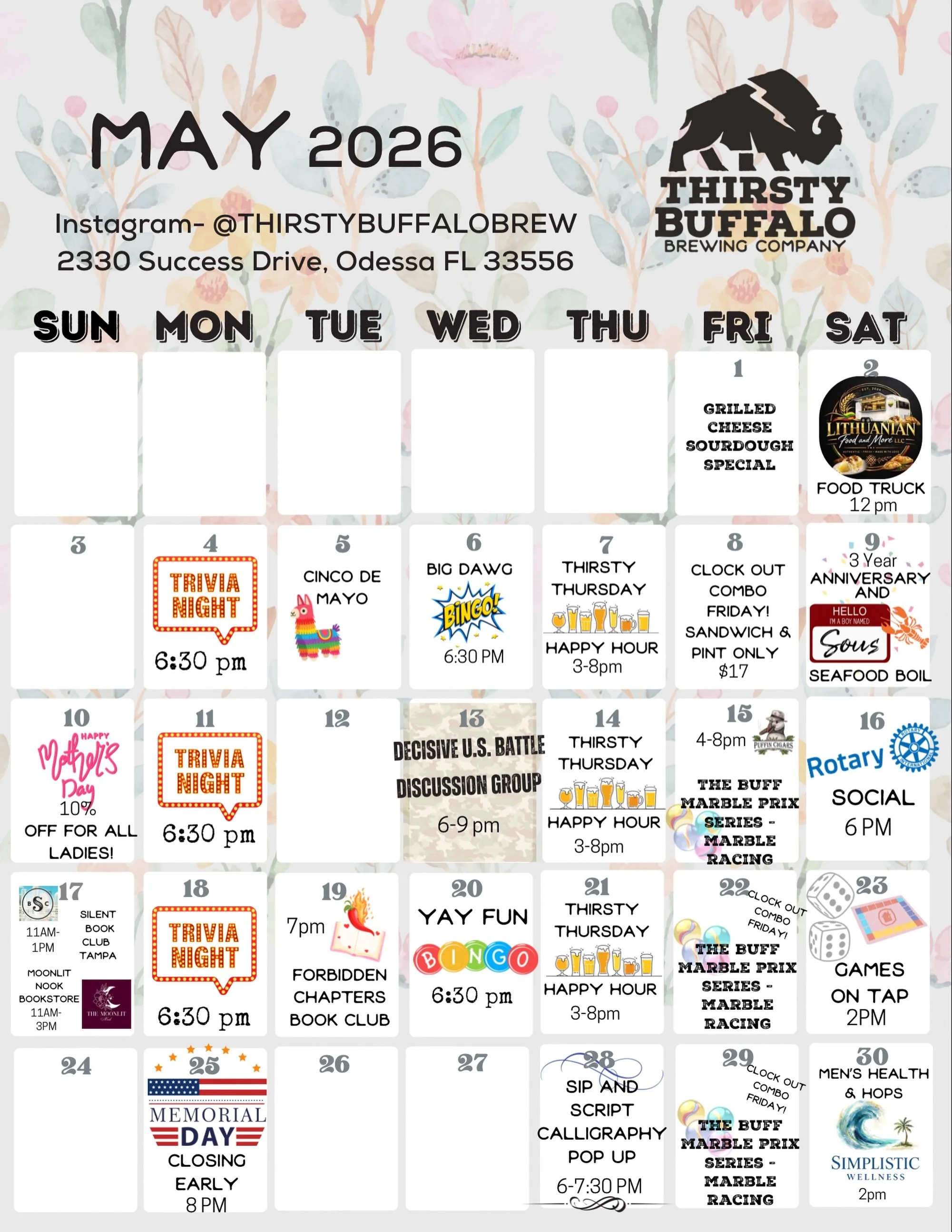 We&rsquo;re in the month of May and we have tons going on for everyone! Tag a friend and make your plans!

💡Monday Night Trivia 
🟢Wednesday Bingo 5/6 and 5/20
🎊 Three Year Anniversary Party 5/9
🦀AYCE Seafood Boil 5/9 by @sous_llc 
💨Cigar Pop Up 