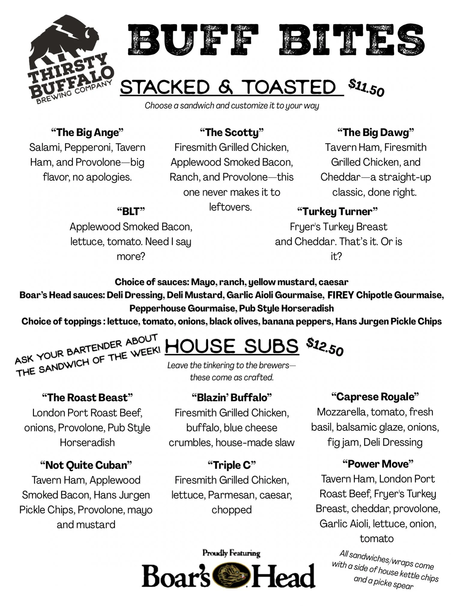 Our staff has been hard at work building our menu these past several weeks and we&rsquo;re proud to share all our food options!

Our sub bread is locally sourced from our friends over at @joeysitalianmarket and all our deli meats and cheeses from @bo