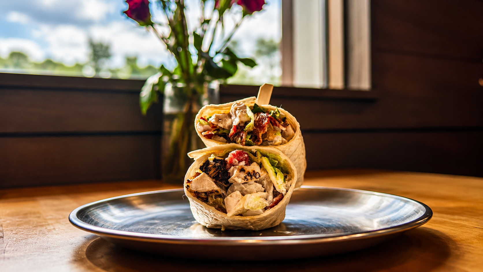 Fresh chicken wrap and lunch menu offering at Thirsty Buffalo Brewing Company in Odessa, Florida