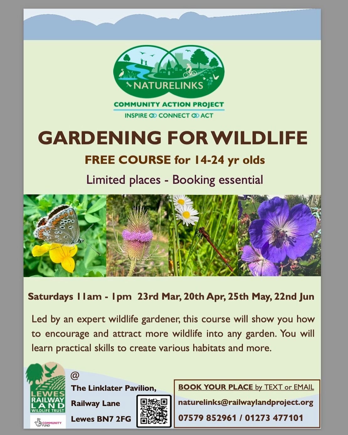 I&rsquo;m leading some Gardening for Wildlife sessions for young people. To book a place see the contact details above #railwaylandlewes #gardeningforwildlife #wildlifegardeningcourse