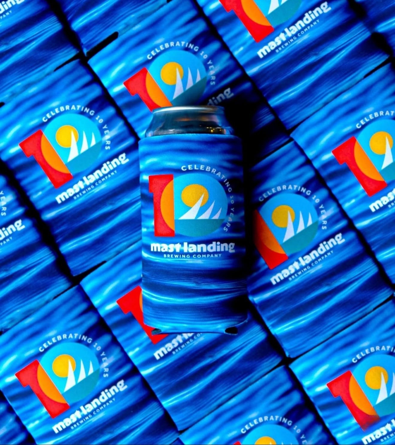 10th Anniversary Tall Boy 16 oz. Can Koozie