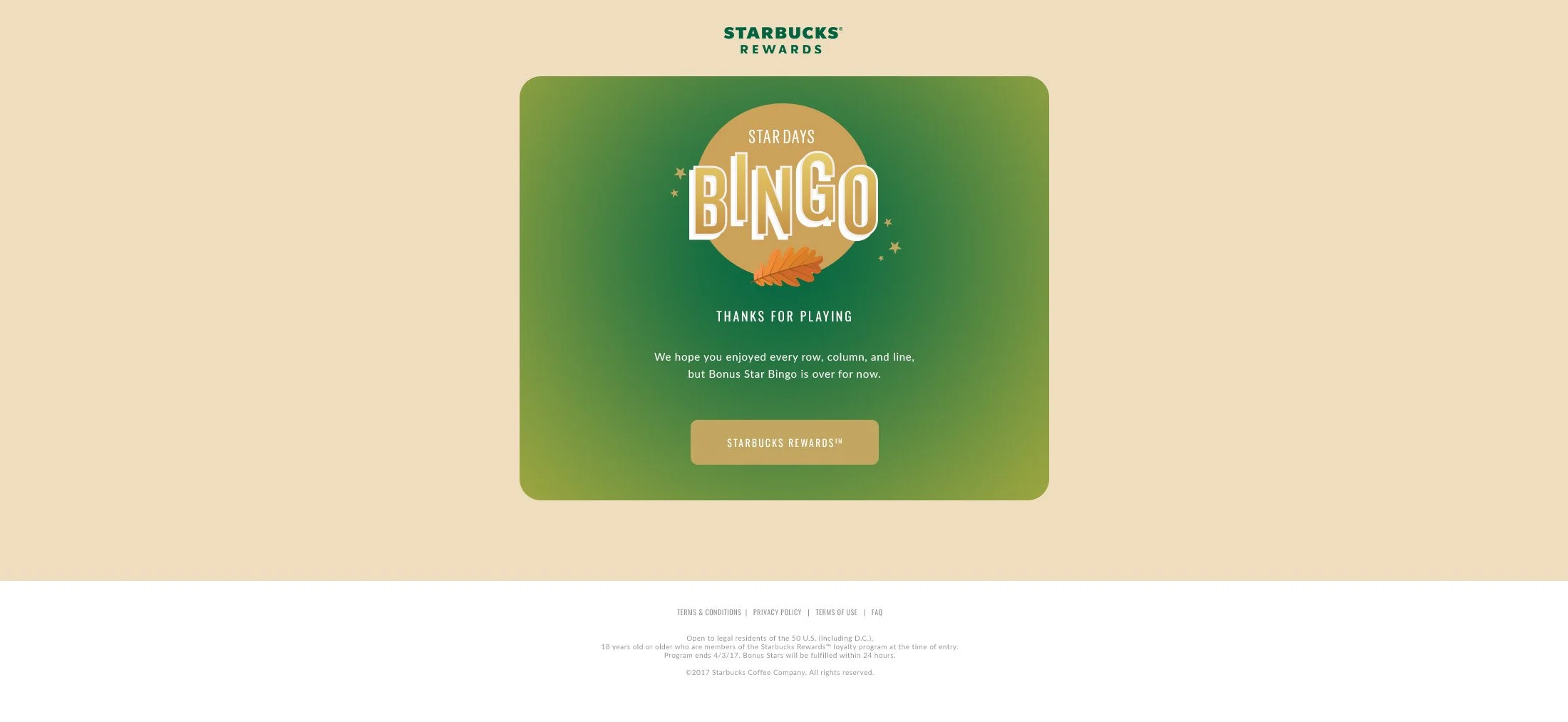 Completion screen indicating the period for Star Days is over