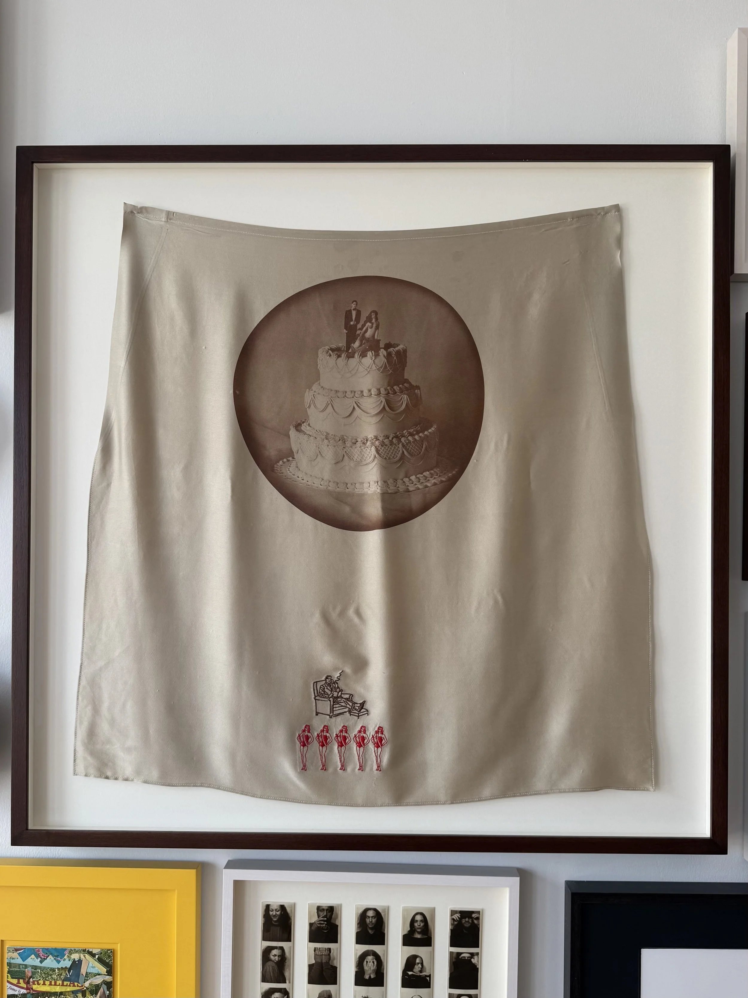 Luis González Palma
Constelaciones De Lo Intangible, 2015
Print on Silk Pillow Case and Embroidery Walnut Cabernet Frame, with Museum Glass 4700.00
