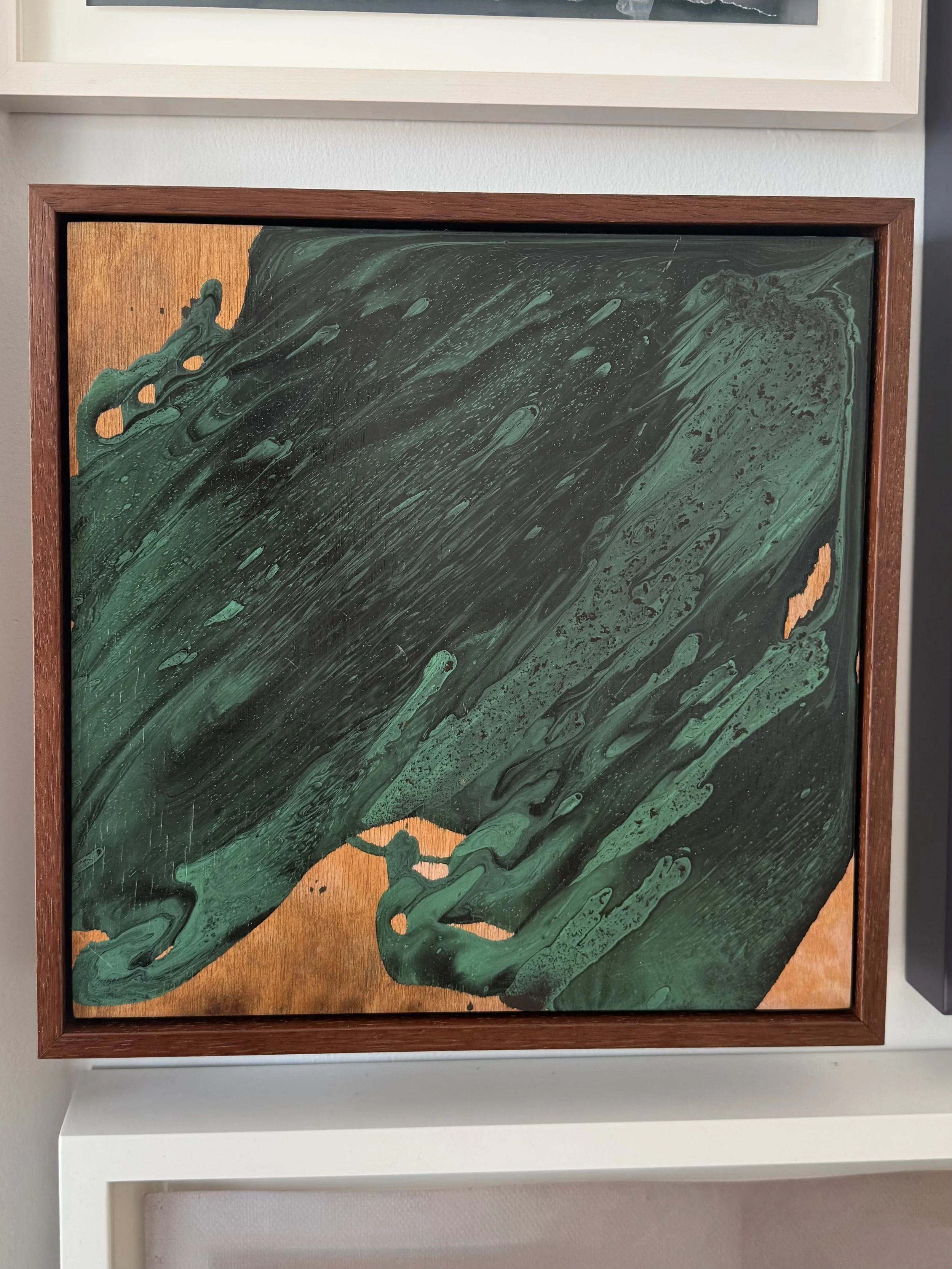 Frank Vega
Poured Paint on Paint
Walnut Cherry Stained Floater Frame 1450.00