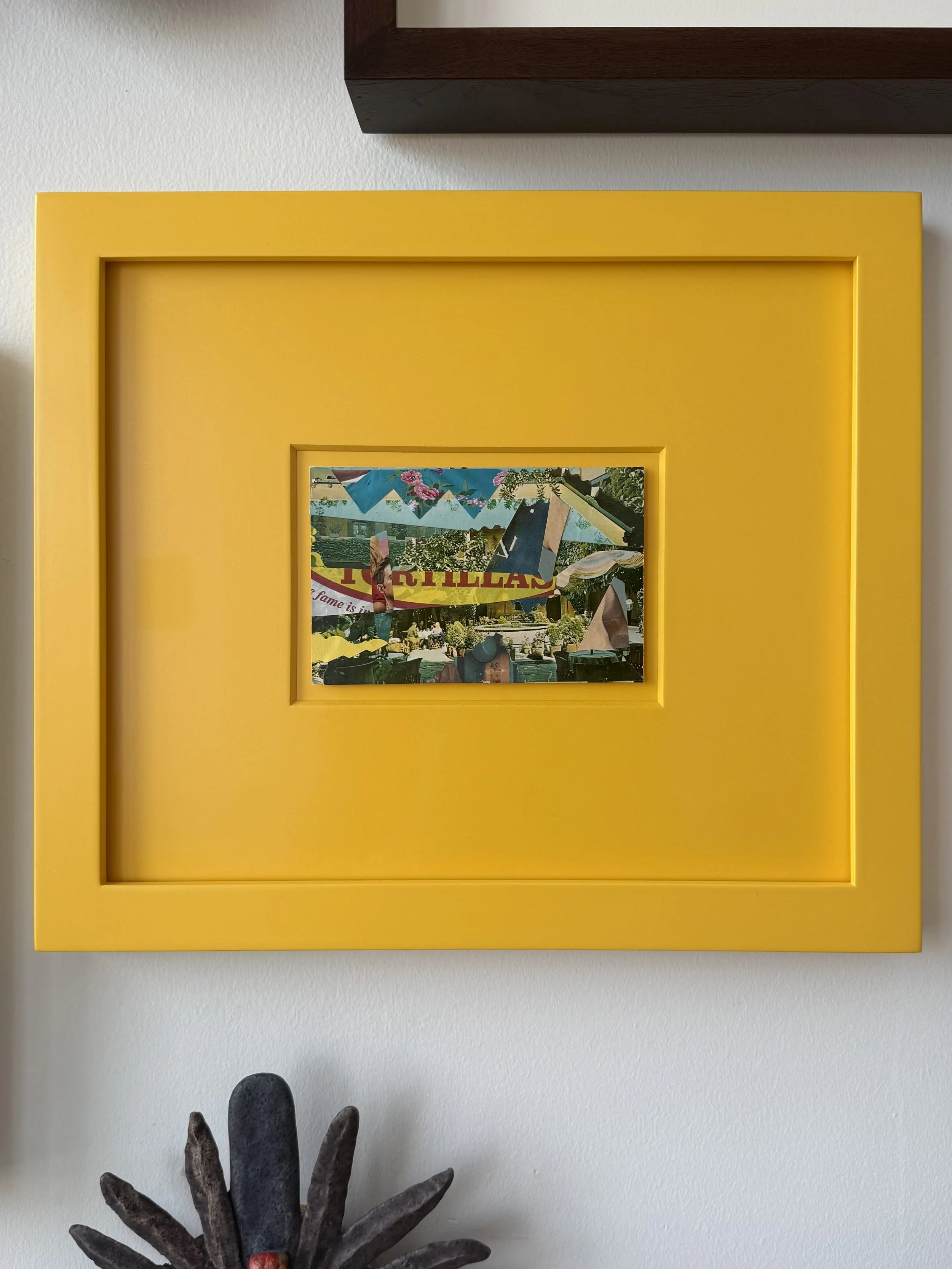 Oscar Lopez Flores
Milagros, 2019
Collage on Postcards
Yellow L-Cap Frame with Custom Sprayed Mat and Museum Glass
*NFS