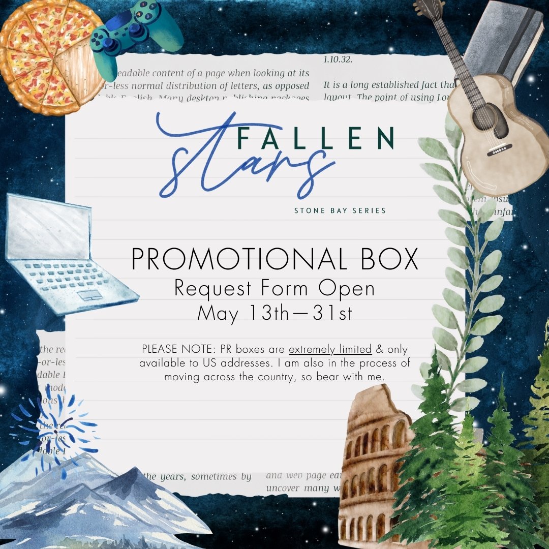 𝙁𝙖𝙡𝙡𝙚𝙣 𝙎𝙩𝙖𝙧𝙨 𝙋𝙧𝙤𝙢𝙤𝙩𝙞𝙤𝙣𝙖𝙡 𝘽𝙤𝙭!

To say I'm excited to send out PR boxes of Fallen Stars to readers would be an understatement 🤩 This is a first for me and I can't think of a better book to do it with.

Over the past few month