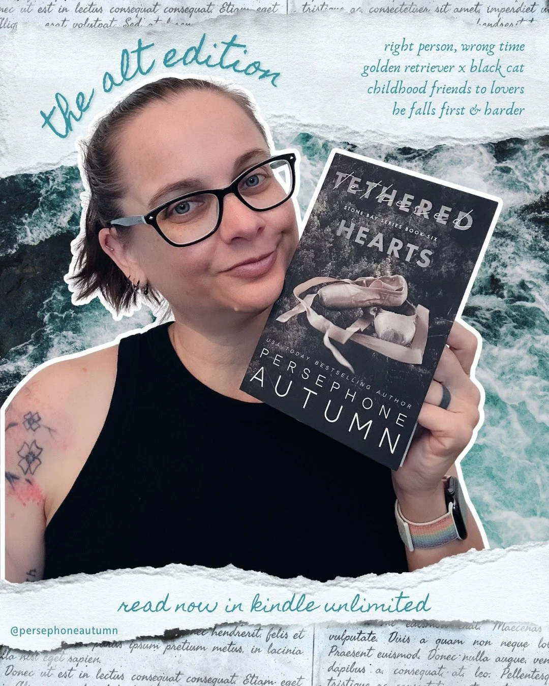 Where are my Alt-edition lovers at?

Unlike the previous books in the Stone Bay series, Tethered Hearts is more contemporary than suspense. I struggled a bit with figuring out what to put on the alt cover. All the others have landmarks, but that didn