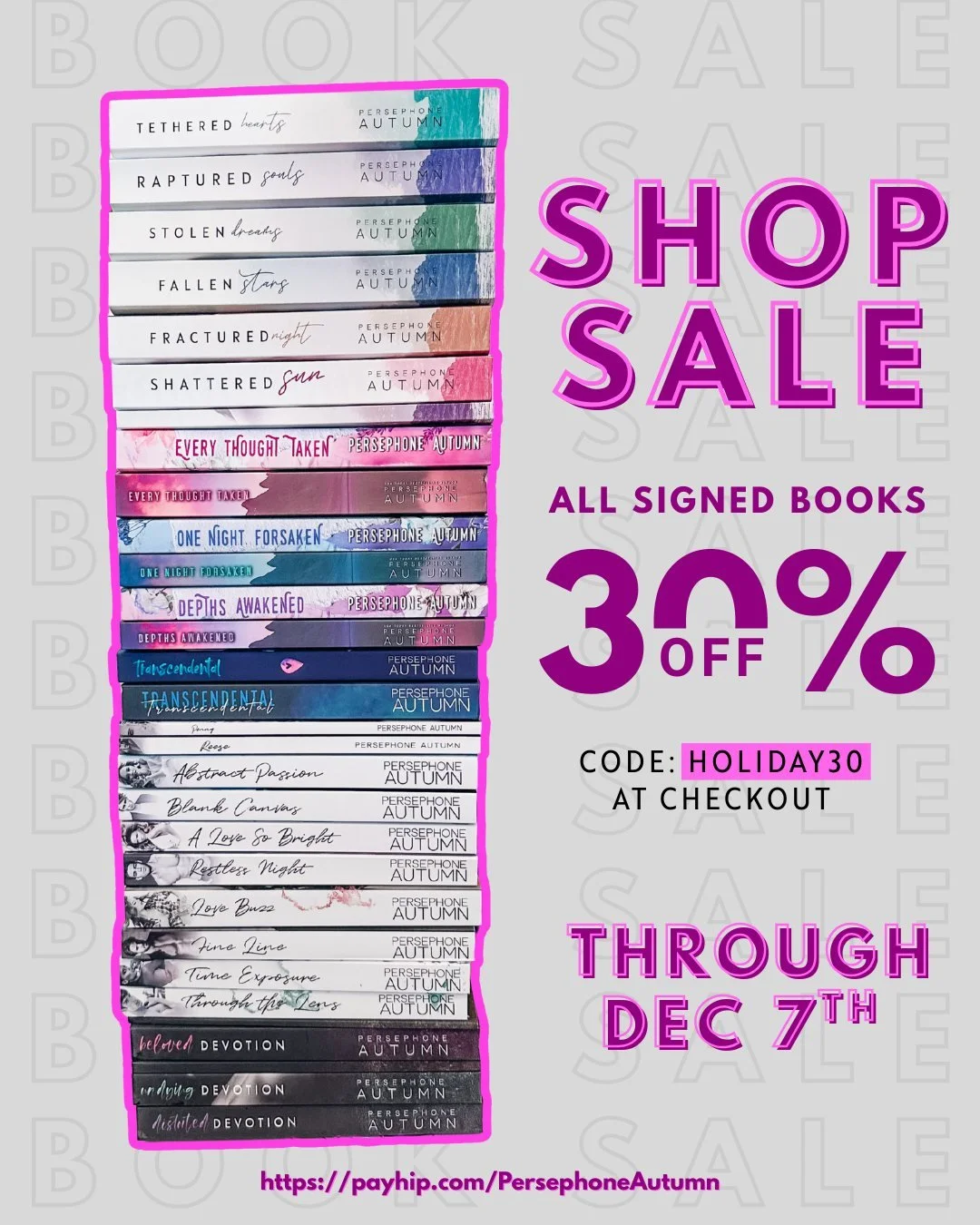 This season, support small businesses... like me (and all my author friends)!

Through December 7th, take 3 0 % OFF all signed books in my shop with code HOLIDAY30 at checkout. You can also get the Transcendental audiobook for $5.99, no code necessar