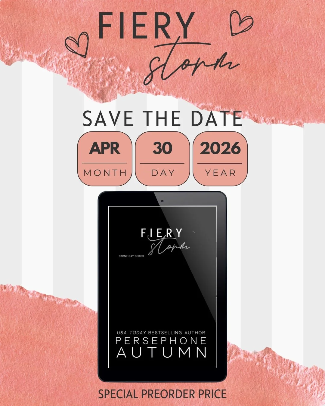 ❤️&zwj;🔥 THE FIERY STORM RELEASE DATE + PREORDER LINK IS HERE ❤️&zwj;🔥

I'm so freaking excited to announce that Fiery Storm releases April 30th 🤩 *dances around the room*
...AND...
I discounted the price during the preorder period!

Preorder Fier