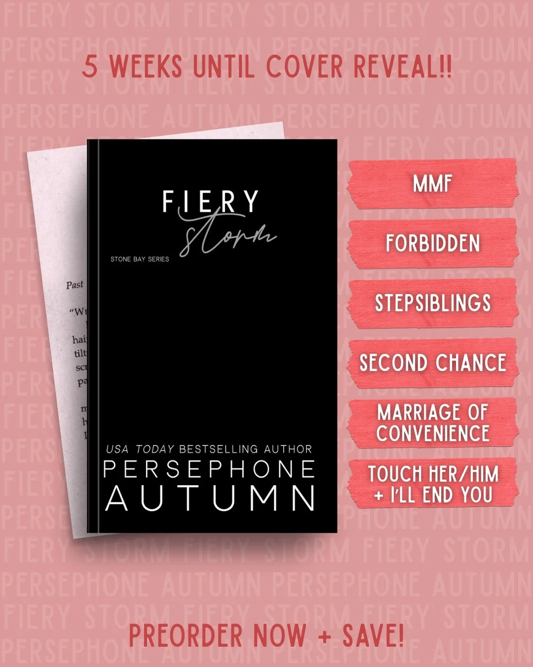 🔥 FIVE WEEKS UNTIL COVER REVEAL 🔥

*squeals with utter delight*
I can't wait until cover reveal day 😍 the model(s) photo is 😮&zwj;💨🤌🏻 the color is on point ❤️&zwj;🔥
It's all coming together, and I'm eager for the final novel to be in your han