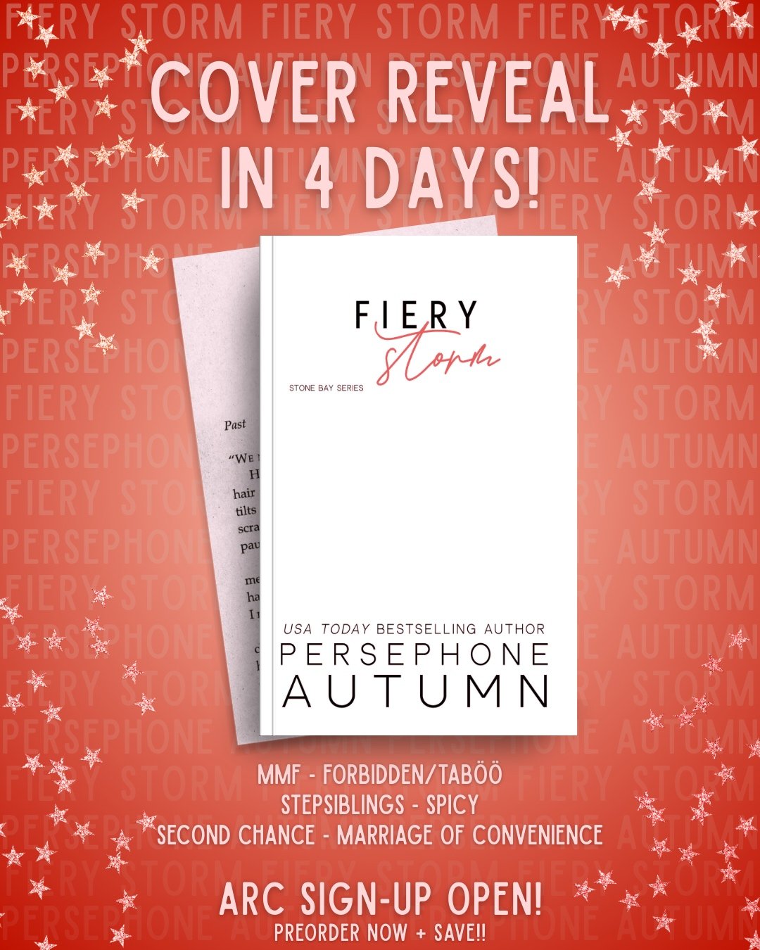 This day has been a long time coming, but we are only 4 days away from the cover reveal of Fiery Storm!!!

Have you preordered? Did you sign up for an ARC?
You don't want to miss adding this spicy gem to your shelf!
👇🏻
❤️&zwj;🔥 Preorder: https://m