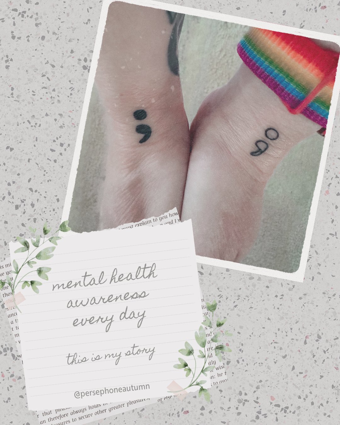 Mental health awareness every day 🖤

Last week, I got 2 new tattoos. The filled semicolon is a reminder of the time I attempted to end my life. The unfilled, a reminder of the many times I considered it again.

Be gentle with yourself and to others,