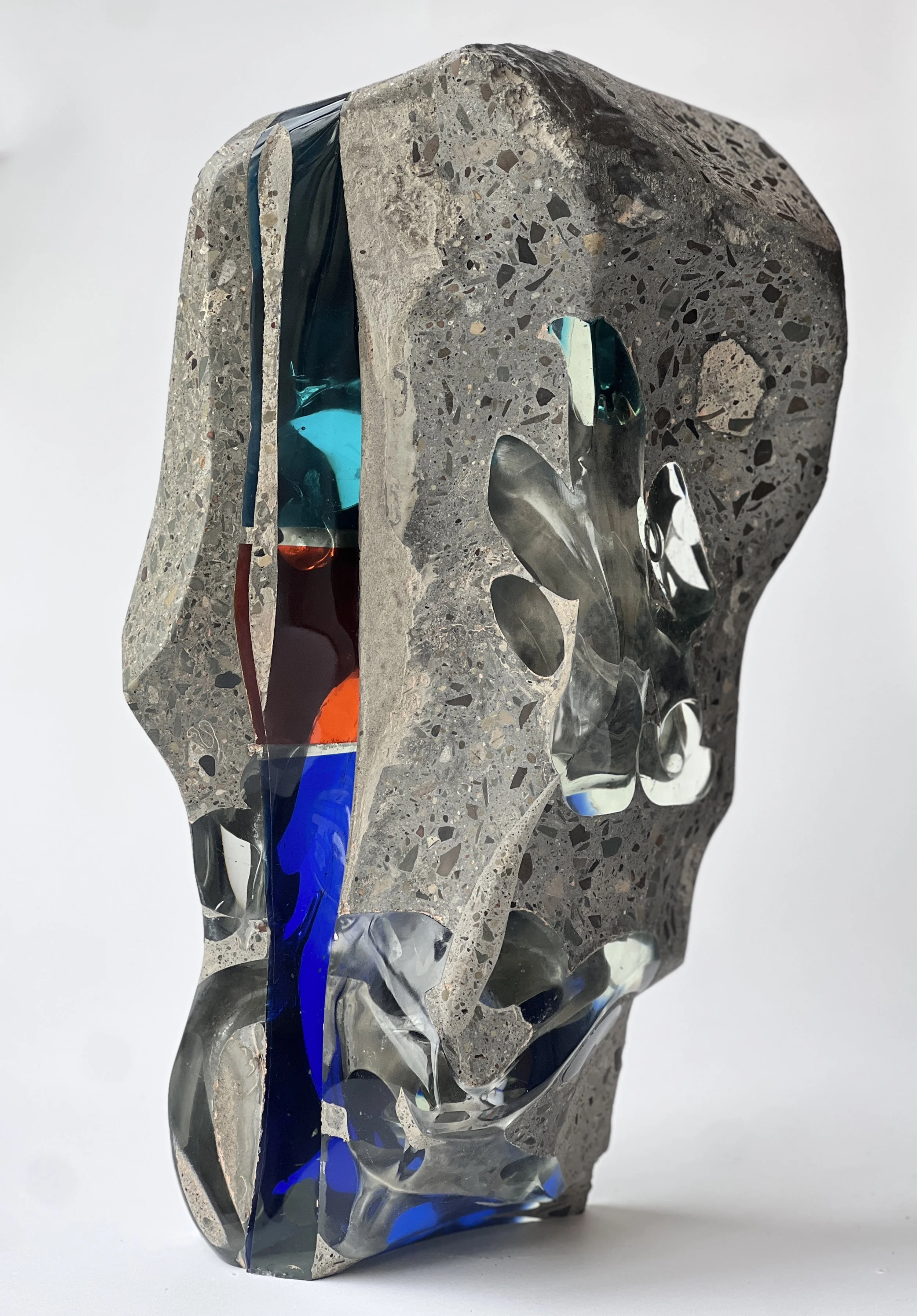 Impact, Akrotiri Series, 2026, 21 x 11.5 x 6 in, Glass and Concrete. Collaboration with Chris Ross