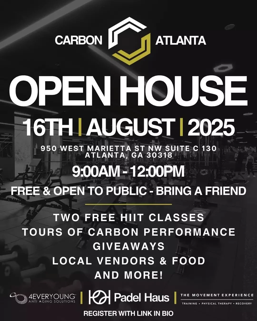 📅 Saturday, August 16 | 9 AM &ndash; 12 PM
@carbon_atlanta is bringing the energy to Westside Paper! Join us for a morning of movement, community, and a behind-the-scenes look at their brand-new facility coming soon.
On the lineup:
&bull; Two FREE H