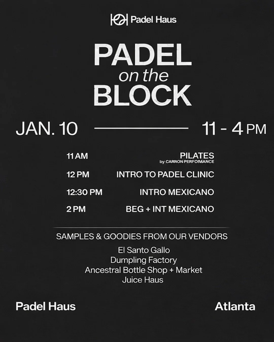 Westside energy, on the court.
Join us tomorrow for Padel on the Block&mdash;a full afternoon of movement, bites, sips, and friendly competition.

Come through, stay awhile.
🗓️ Jan 10 | 11&ndash;4 PM 
👉Link in bio to RSVP