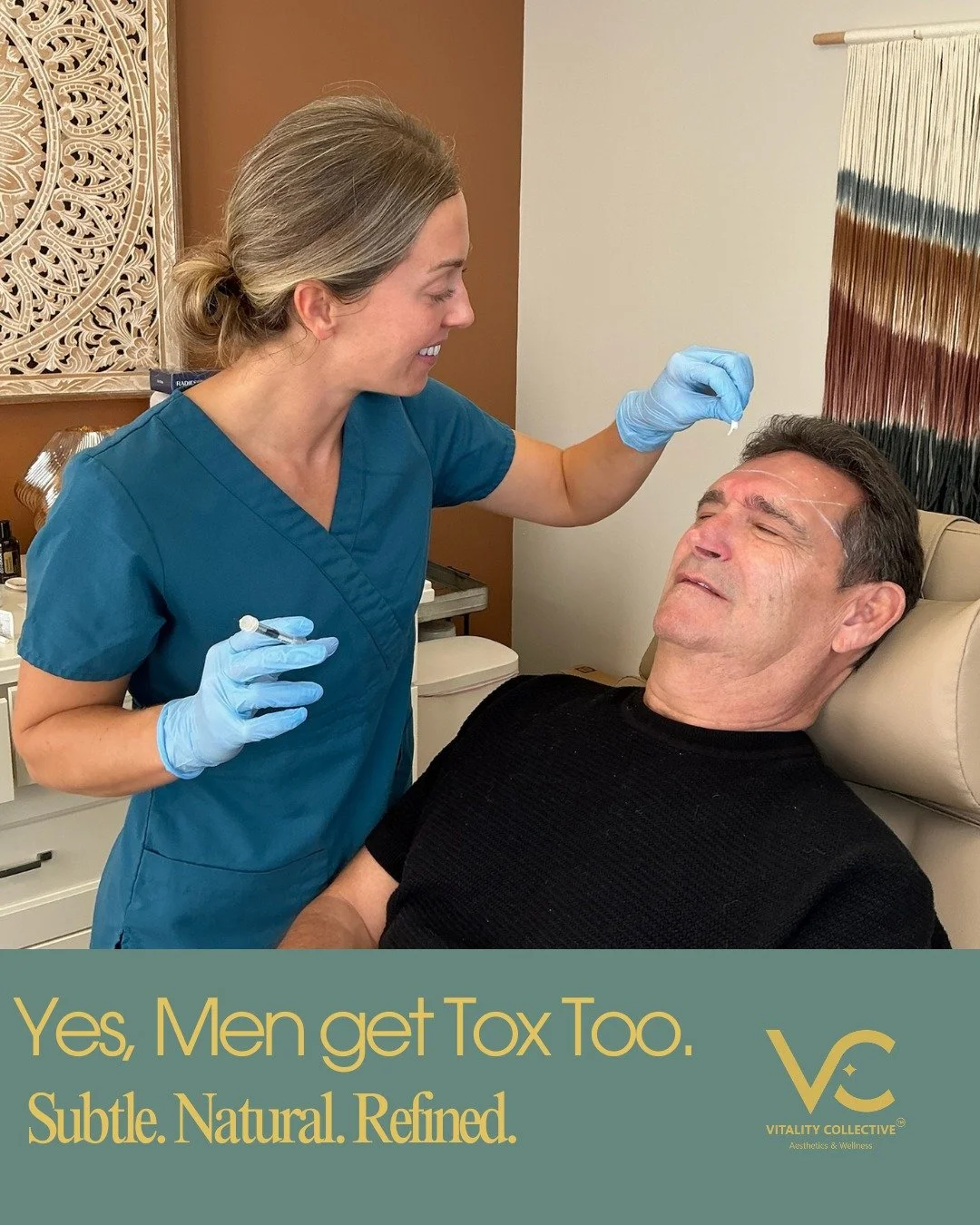 Tox for men? Absolutely.

Men typically have stronger muscle movement in the forehead and glabella, which can create deeper lines over time.

Strategic neurotoxin placement helps:
&bull; Soften forehead lines
&bull; Relax frown lines
&bull; Maintain 