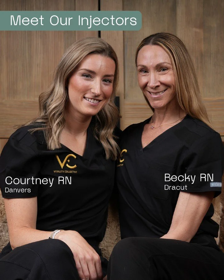 At Vitality Collective, exceptional results start with exceptional providers.

Meet Courtney, RN in Danvers and Becky, RN in Dracut, two experienced nurse injectors dedicated to helping patients look and feel their best through personalized, natural-