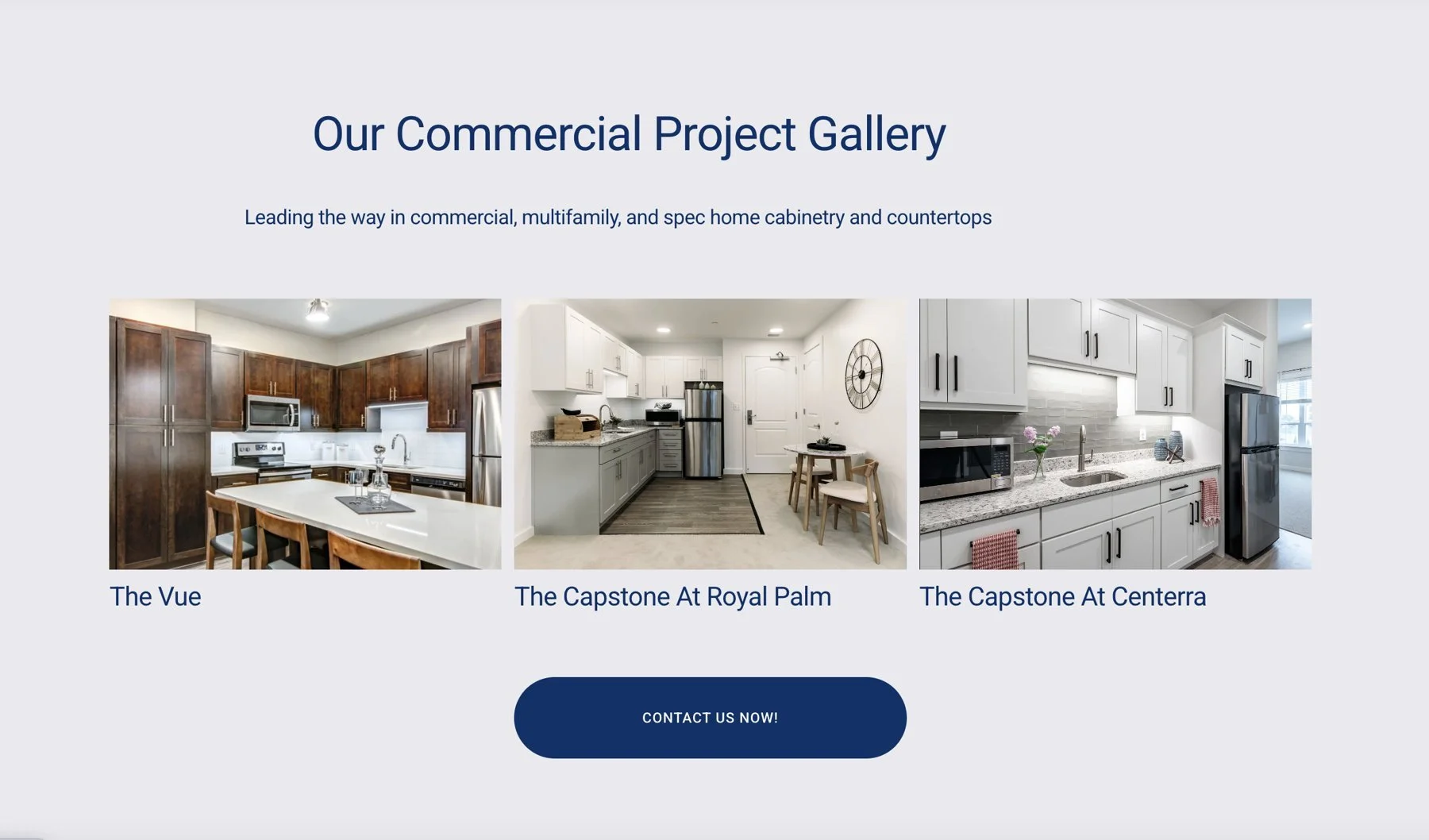 Penn Construction commercial project gallery showing multifamily kitchens and cabinetryPenn Construction website commercial project gallery page showing multifamily and commercial cabinetry projects