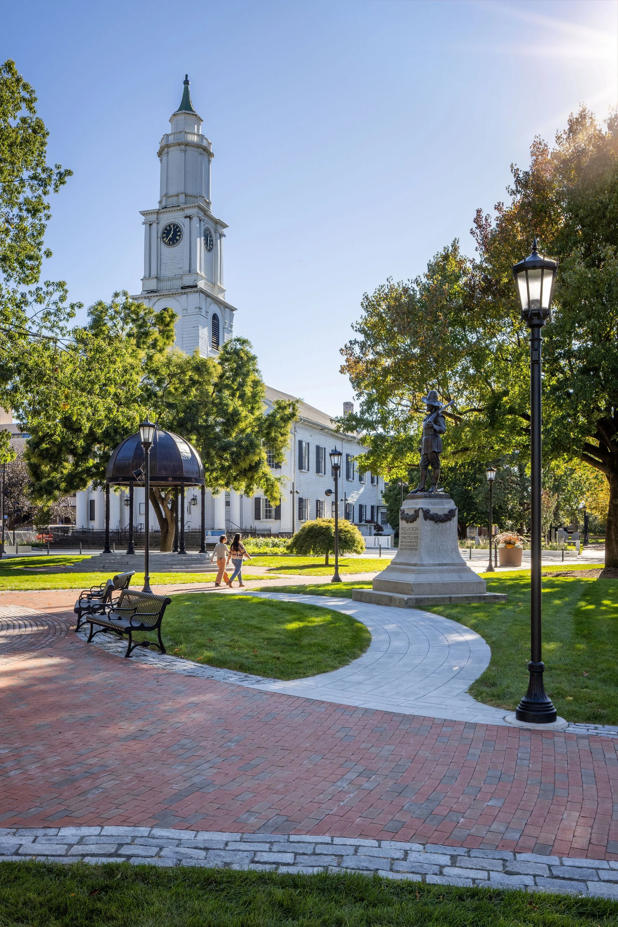 Historic Court square with statues, pavilion, seating