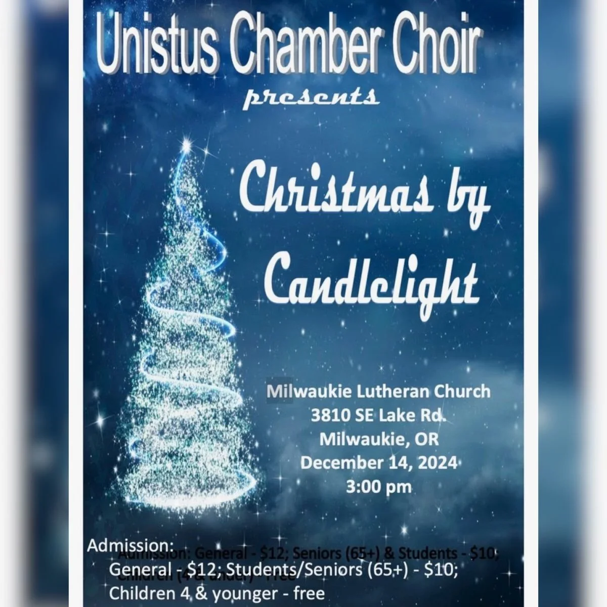 Christmas By Candlelight With Unistus!

Experience &quot;Christmas By Candlelight&quot; with Unistus Chamber Choir directed by the acclaimed Lonnie Cline. Lonnie has had a hand in producing some of the finest musical talent to come out of the Rose Ci