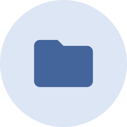 A blue folder icon on a light blue circular background.