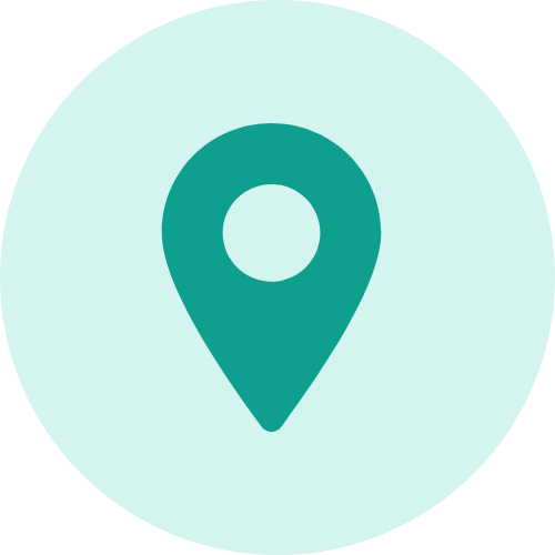 Location pin icon on a light blue circular background.