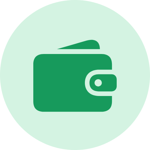 Green wallet icon on a light green circular background.