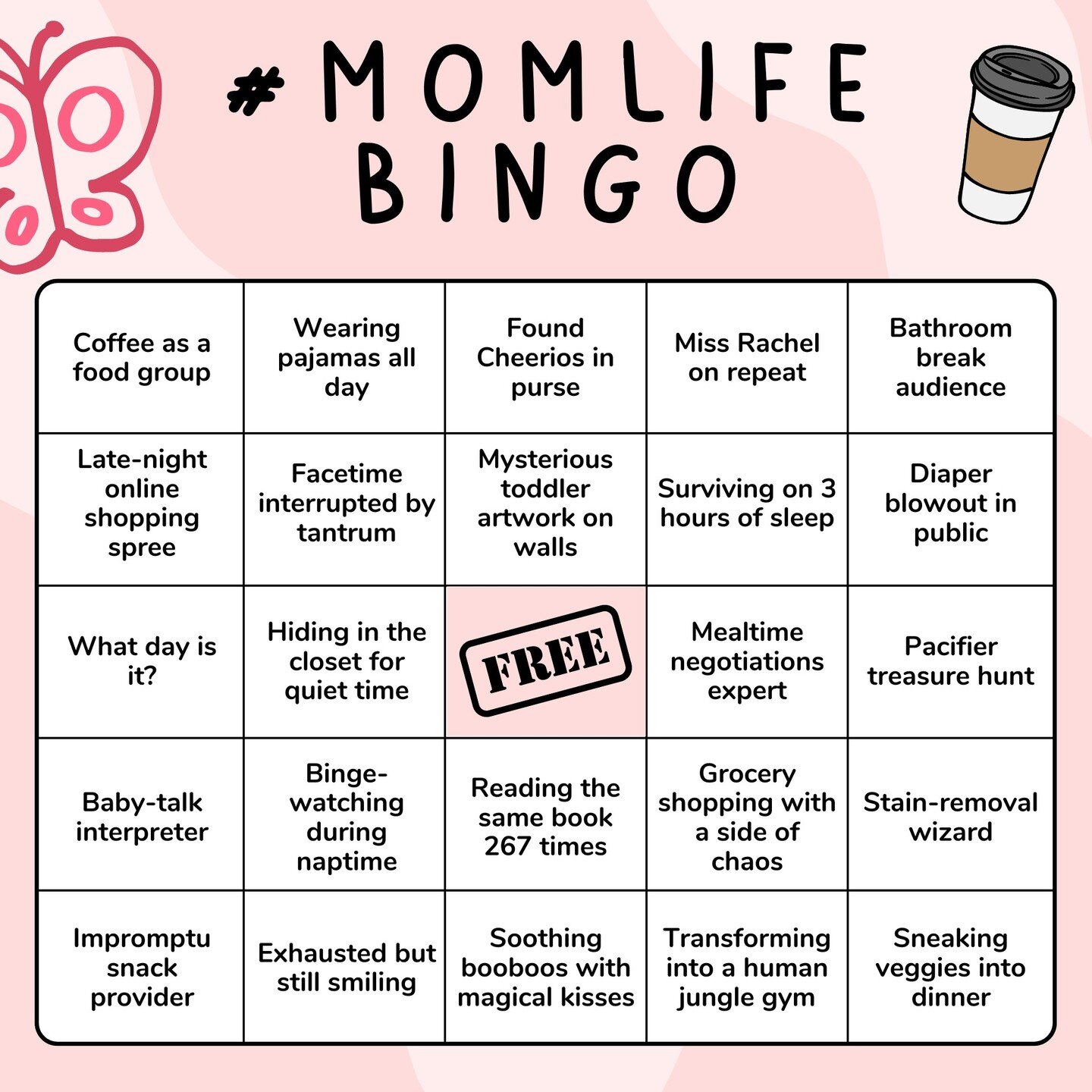 #momlife, am I right? Can you get BINGO? The prize is...priceless solidarity and bragging rights with fellow moms who've been there, done that. 🥲 🤪