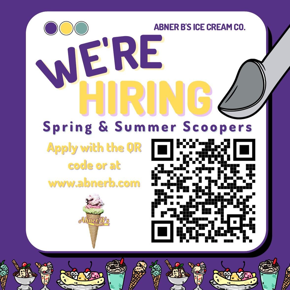 Spread the word! Abner B&rsquo;s is hiring scoopers! Work in customer service &amp; learn valuable  teamwork skills! Apply today at www.abnerb.com. 🍦💌🍨

#fredericksburg #goodeats #icecream #abnerb #hotcoca #fxbg #coffee #carolinestreet #staffordea