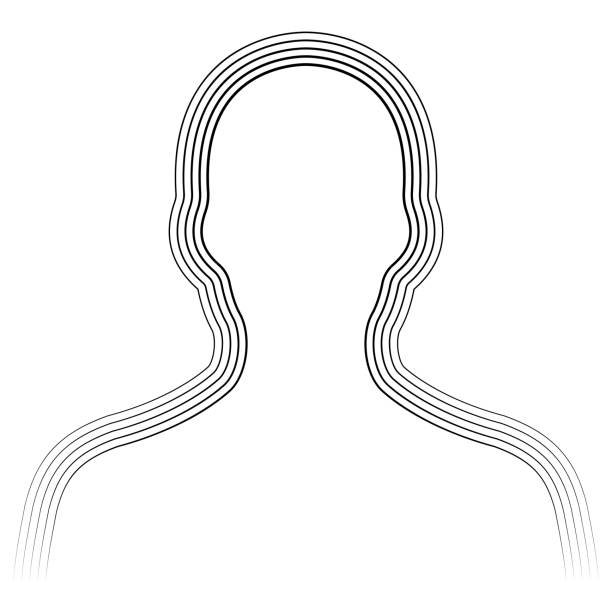 Outline of a human head and shoulders formed by multiple parallel curved lines.