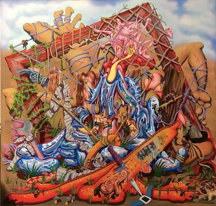 Acrylic painting featuring surreal imagery