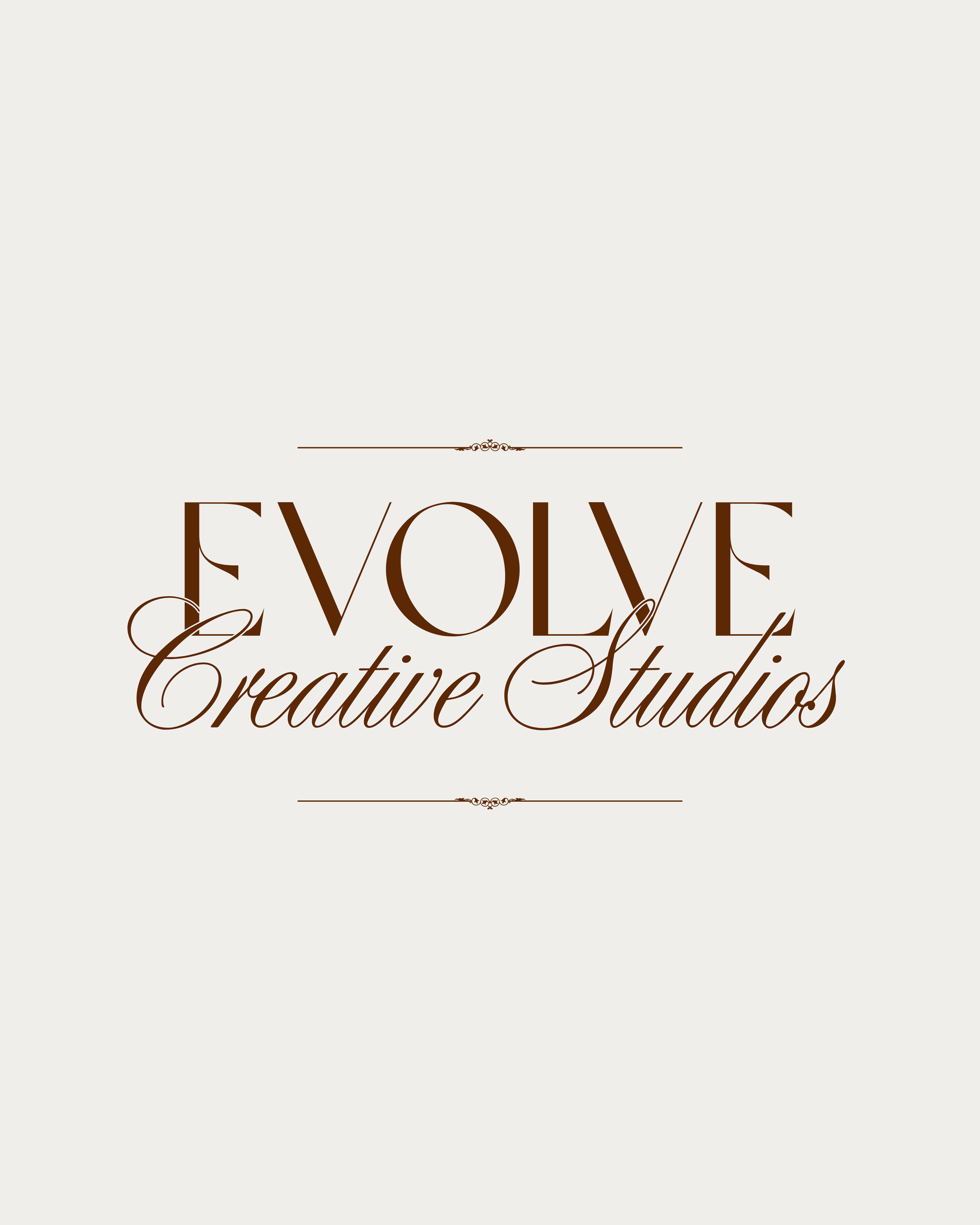 Part of a logo for EOLOVE Creative Studios in elegant brown script on a light background.