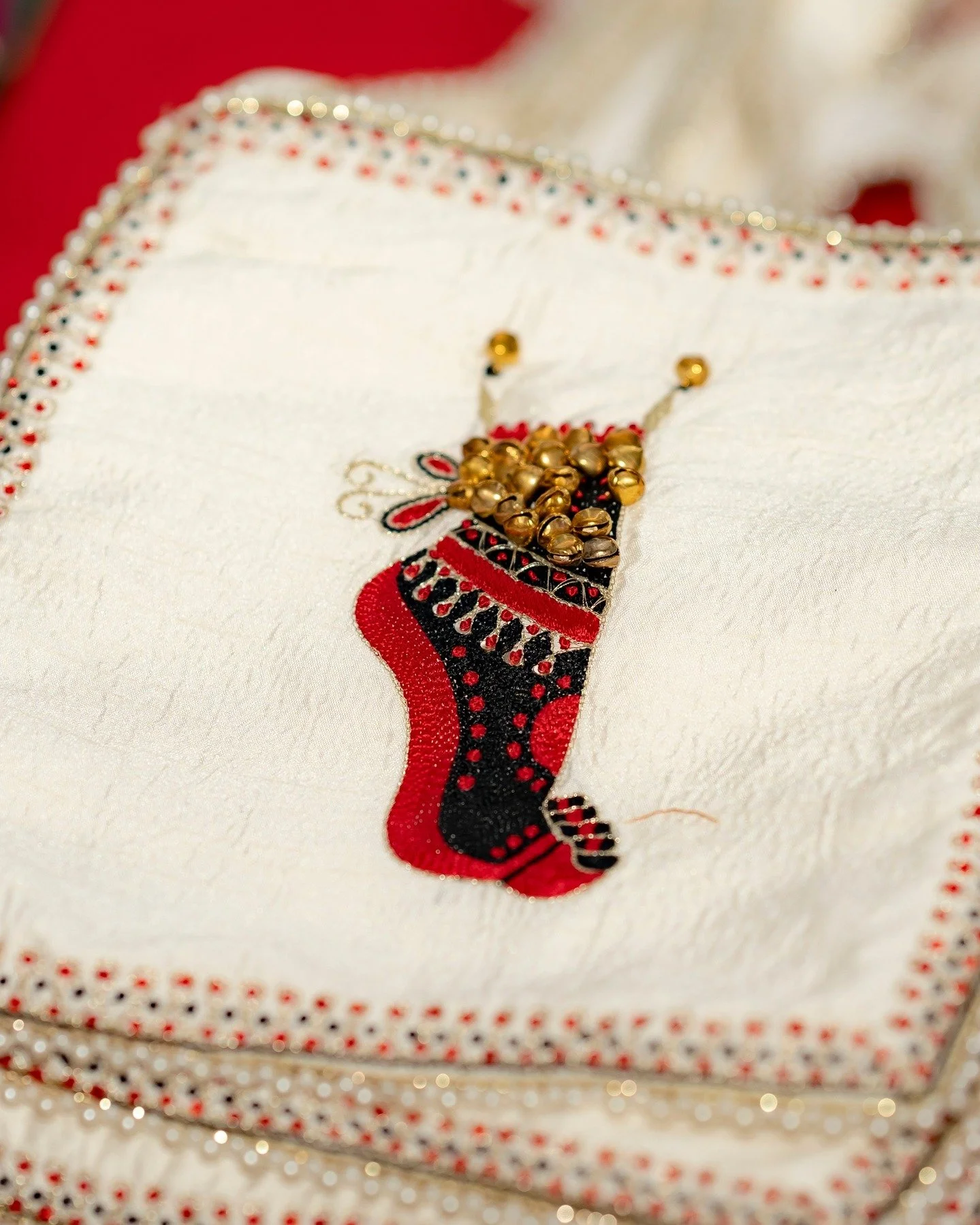 Dance to your own rhythm 💃✨ The Nachle Bag celebrates the joy of music, movement, and self-expression. Hand-embroidered with a dancing motif and adorned with delicate ghungroo-inspired details, it jingles with every step &mdash; bold, festive, and f