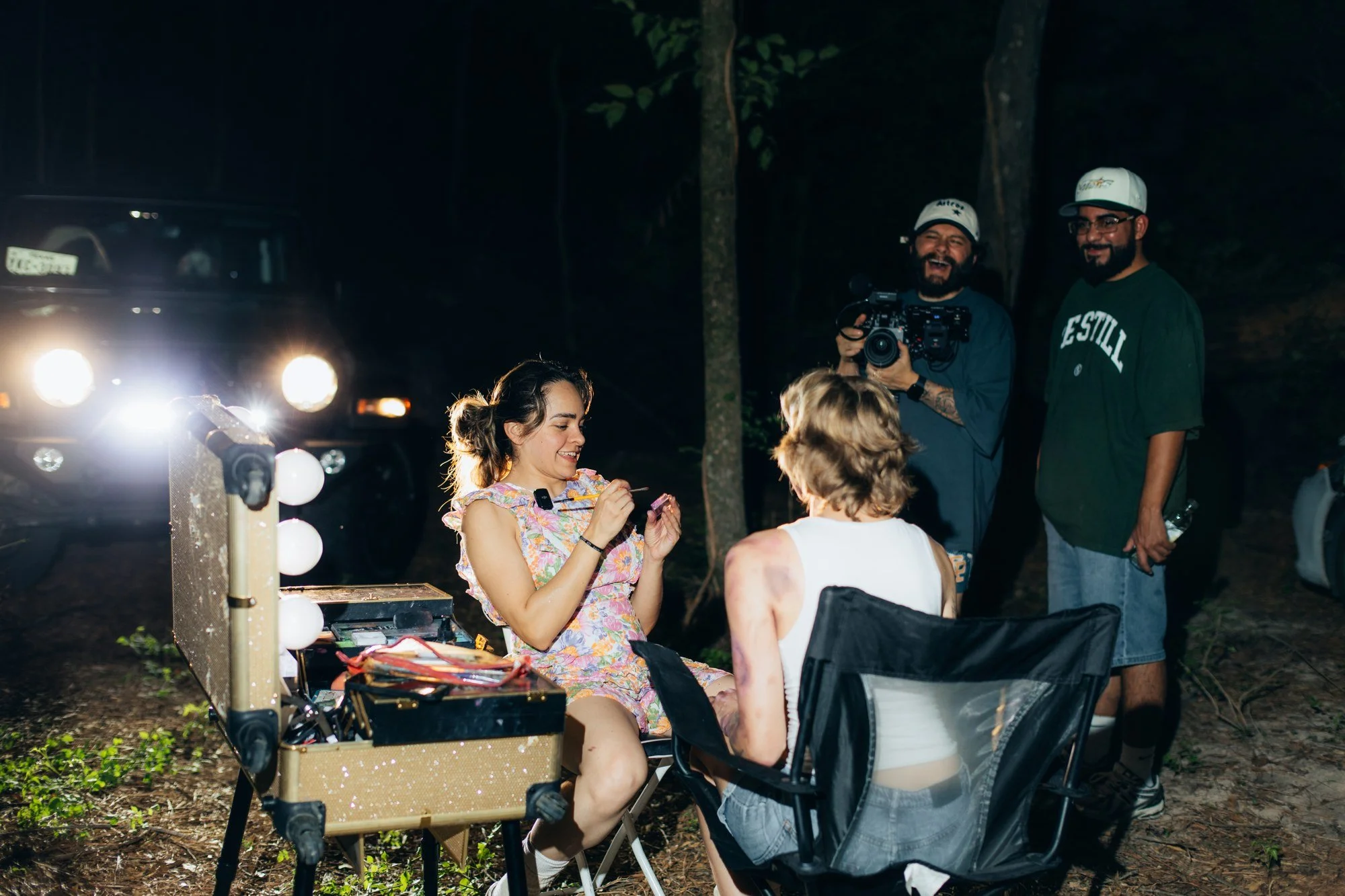 Makeup and crew preparations on the Resident Evil night shoot