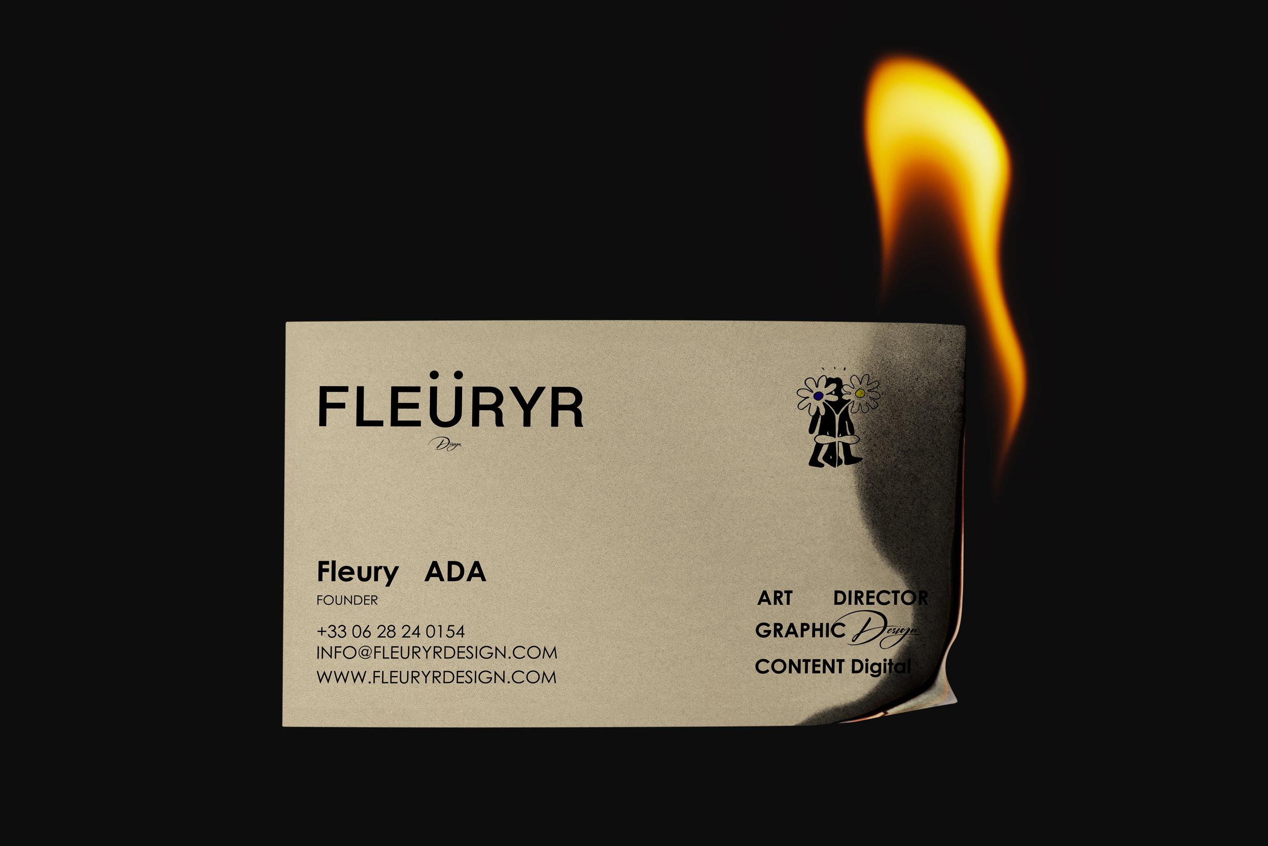 Business card on fire + photography