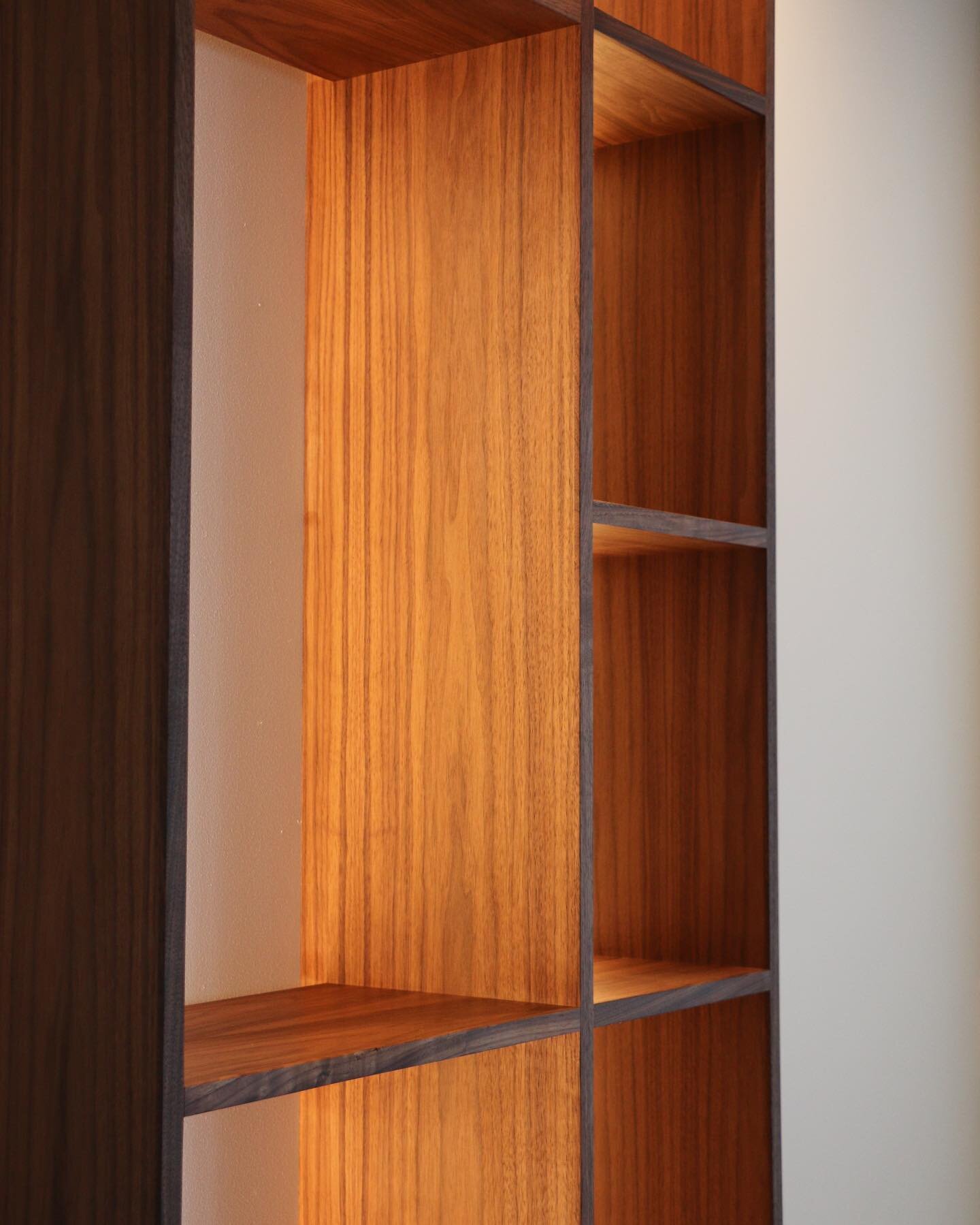 Joinery sneak peaks from a recently installed project. Backlit display shelves and entertainment unit. Combination of solid walnut and veneer in ply.