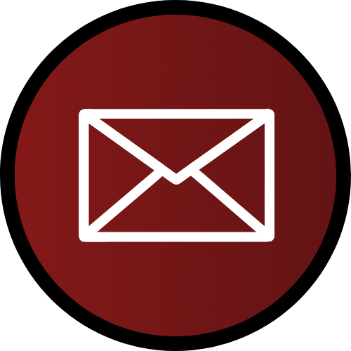 A white envelope icon is centered on a dark red circular background, representing an email or message symbol.
