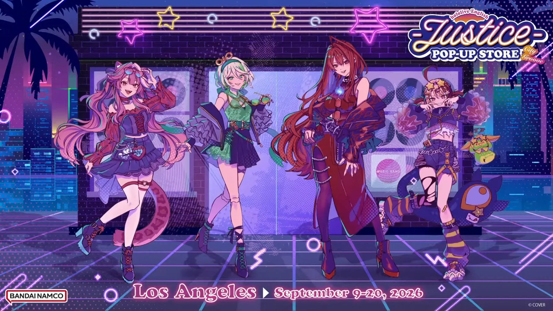 hololive English Justice Pop-Up Stores Across the US in Collaboration with Bandai Namco