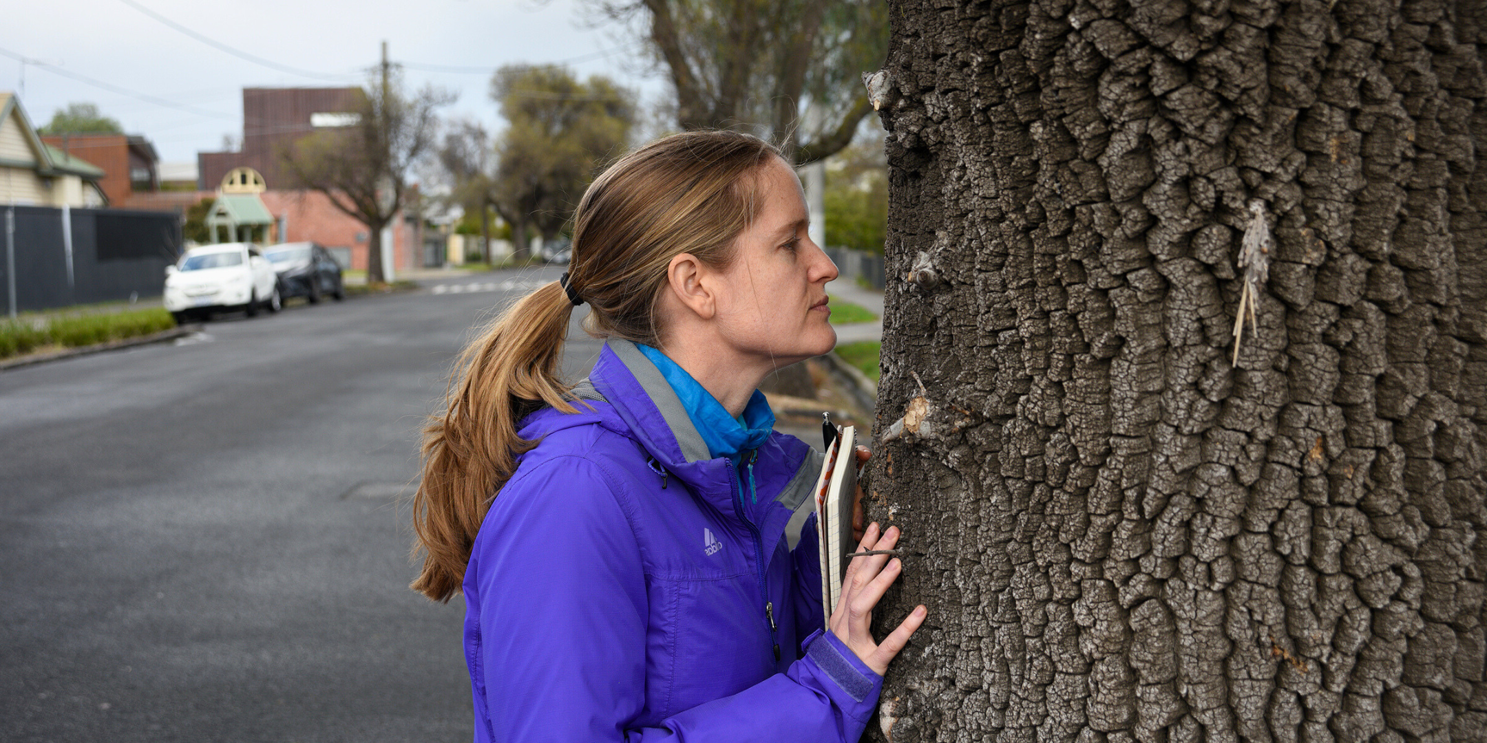 a woman smelling a tree