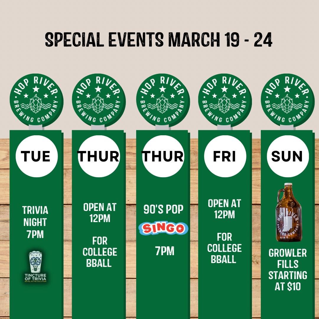 We&rsquo;re recovering this week from all the St. Patrick&rsquo;s day fun. Here are this weeks events. 

Tuesday - Weekly trivia w/ Tincture @ 7pm
Thursday - Open @ 12pm for college basketball 
Thursday- 90&rsquo;s pop Singo @ 7pm
Friday - Open @ 12p