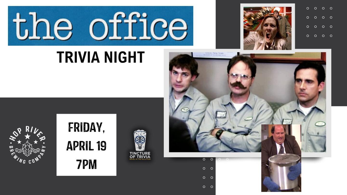 Mark your calendars!!! We&rsquo;ll be hosting The Office themed trivia on Friday, April 19th at 7pm. See you there! 🍻