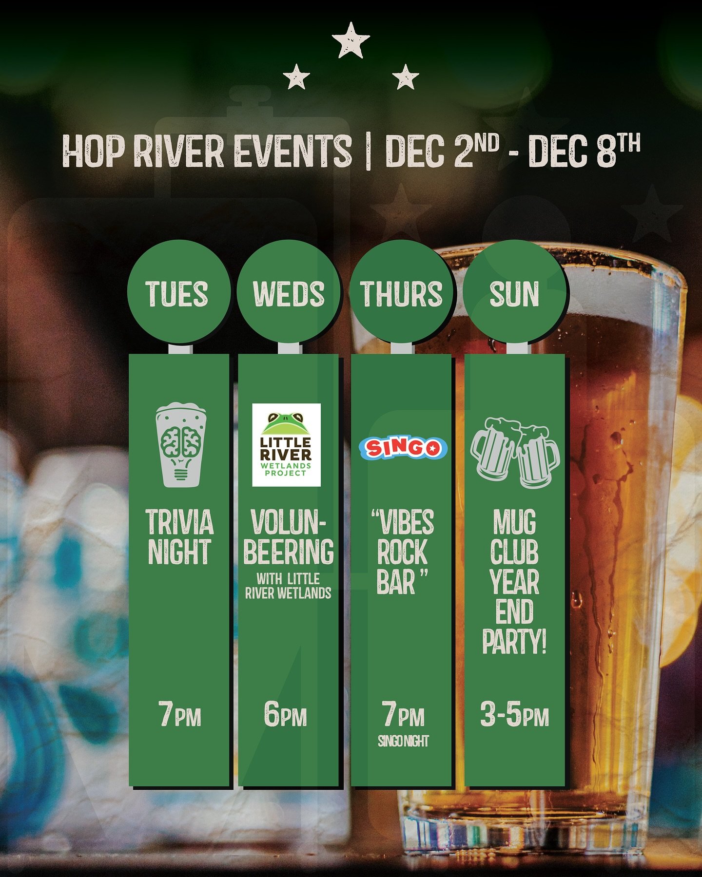 Don&rsquo;t miss the year end mug club party, SINGO and volunbeering! Keep your eyes peeled for more info on 2025 Mug Club!

#weeklyevent #brewerylife #craftbeer #holidayrental #volunbeering