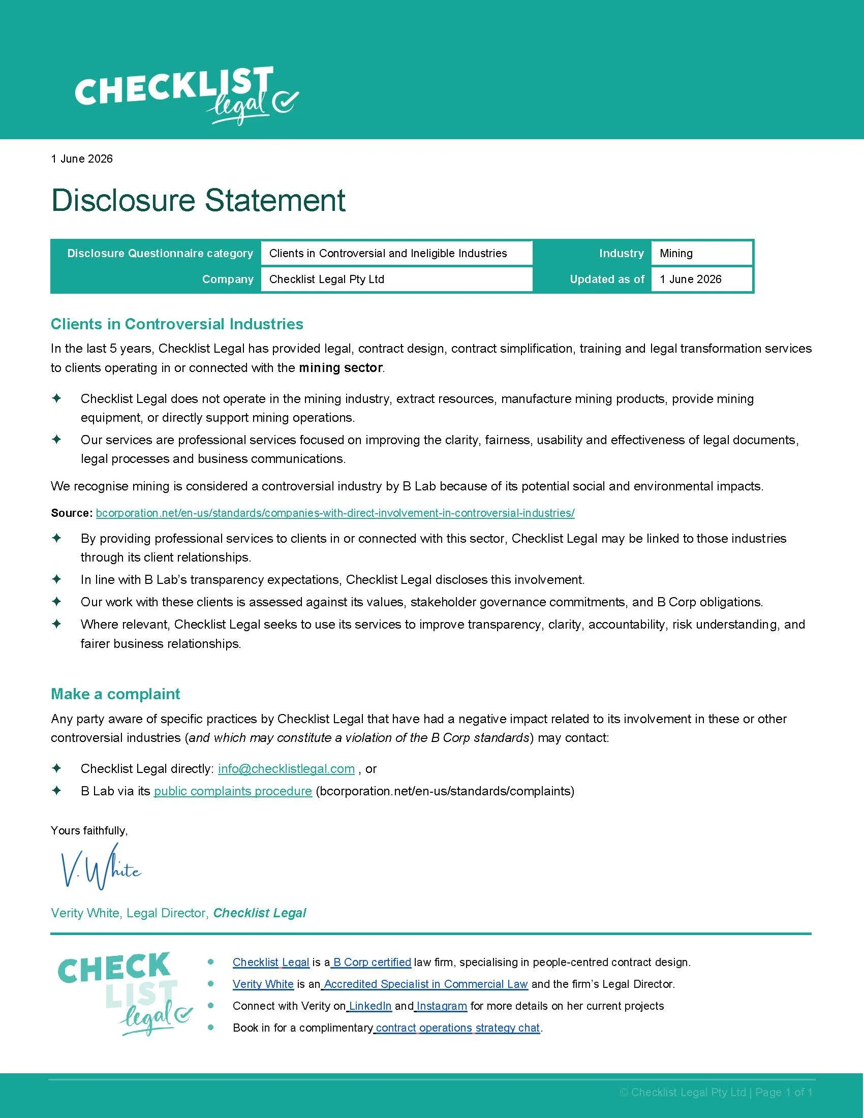 Disclosure: Clients in Controversial Industries