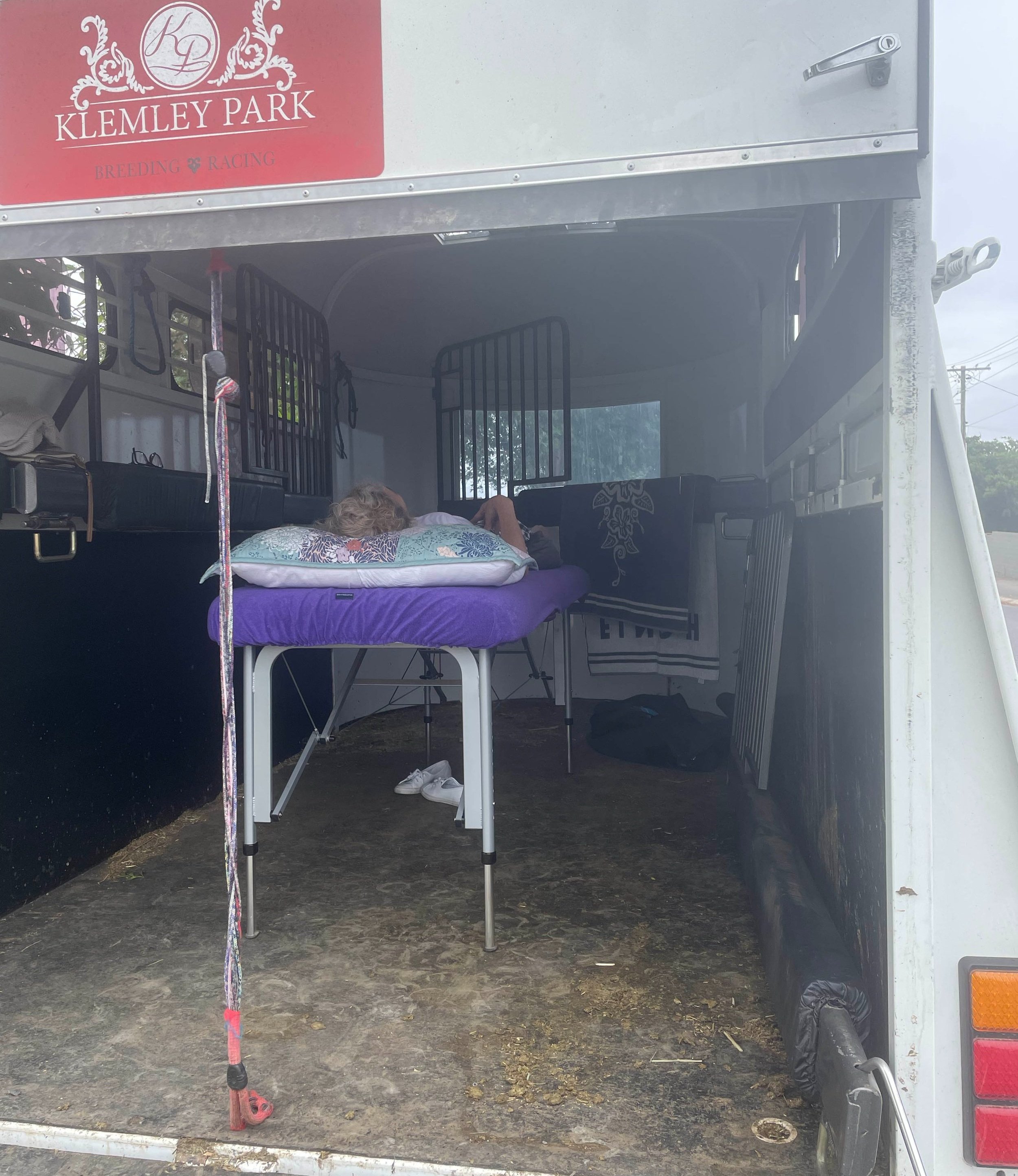 Treating in my impromptu horse float clinic